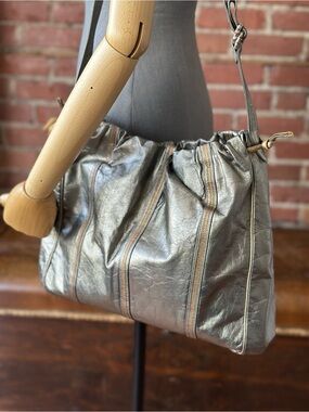 Sharif Metallic Leather Slouchy Bag Made in USA